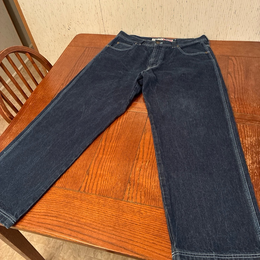 Rich Kids Jeans Men’s 38X32 Baggy Y2K Blue Stitch Hip Hop Denim Wide Leg